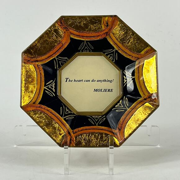 Durwin Rice New York Octagonal Decorative Plate Black Gold Leaf Moliere Quote - Picture 1 of 5